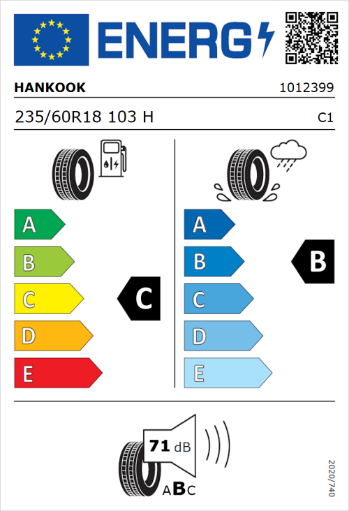 Tyre Label for Hankook Ventus Prime 2 K115 235/60R18 103H