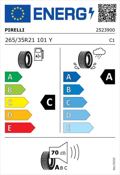 Tyre Label for Pirelli P Zero (PNCS) 265/35R21 101Y