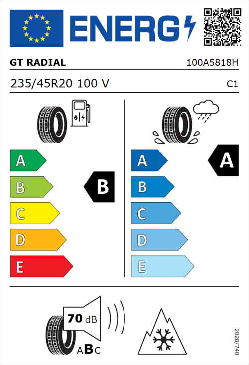 Tyre Label for GT Radial Climate Active 235/45R20 100V