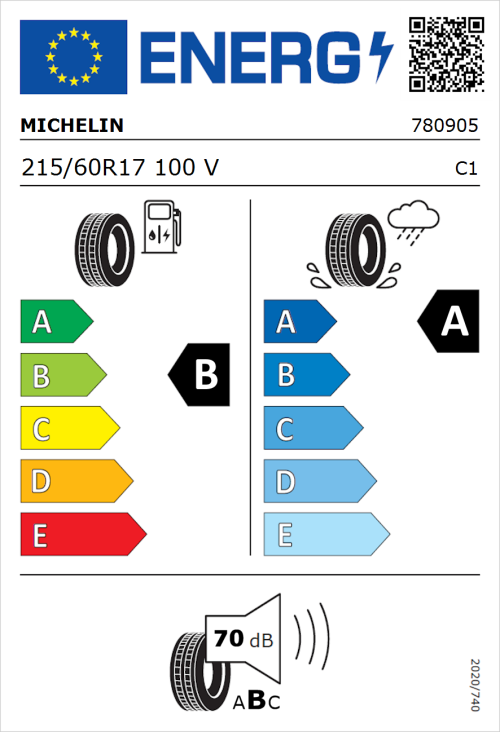 Tyre Label for Michelin Primacy 5 215/60R17 100V