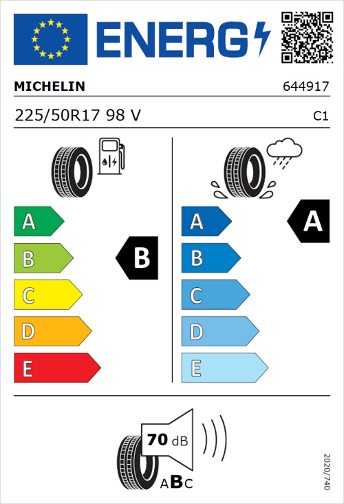 Tyre Label for Michelin Primacy 5 225/50R17 98V
