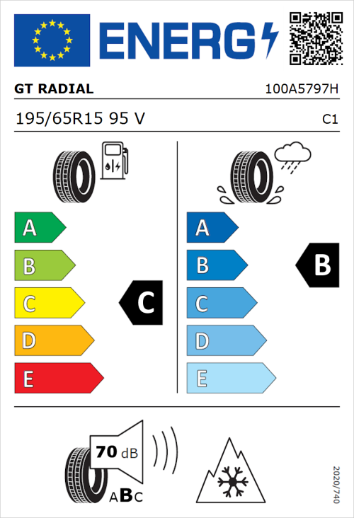 Tyre Label for GT Radial Climate Active 195/65R15 95V