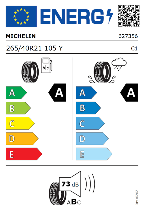Tyre Label for Michelin Pilot Sport 5 Energy 265/40R21 105Y