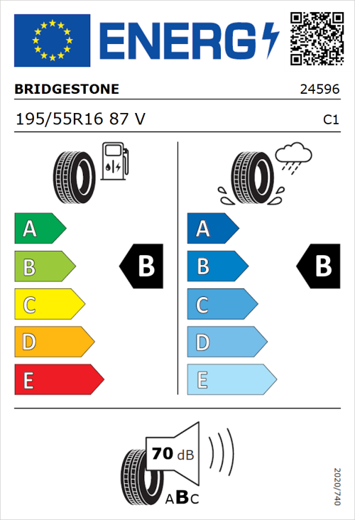 Tyre Label for Bridgestone Ecopia EP150 195/55R16 87V