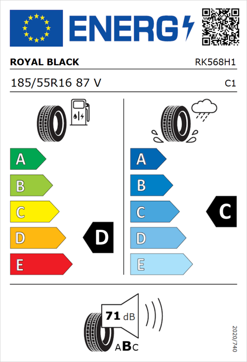 Tyre Label for Royal Black Performance 185/55R16 87V