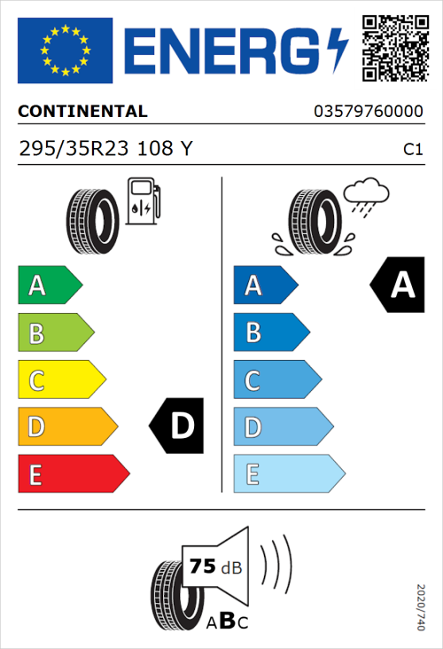 Tyre Label for Continental SportContact 6 295/35R23 108Y
